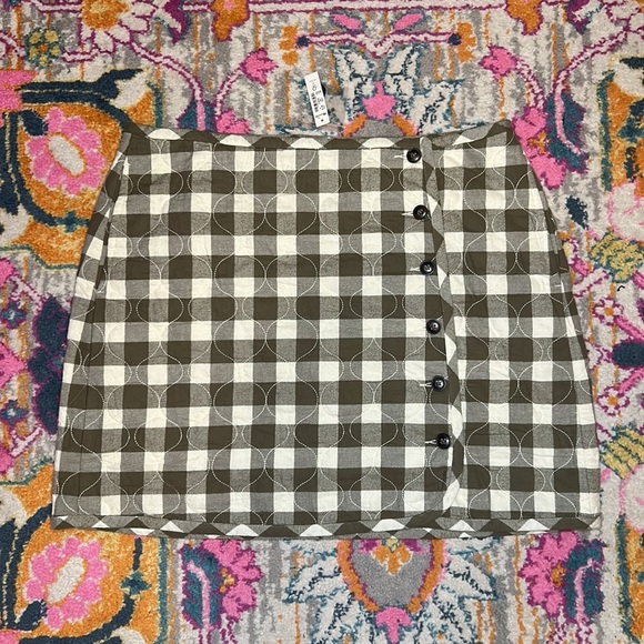 Madewell Green White Gingham Check Button Front Quilted Mini Skirt NWT Size 16 - Picture 6 of 12